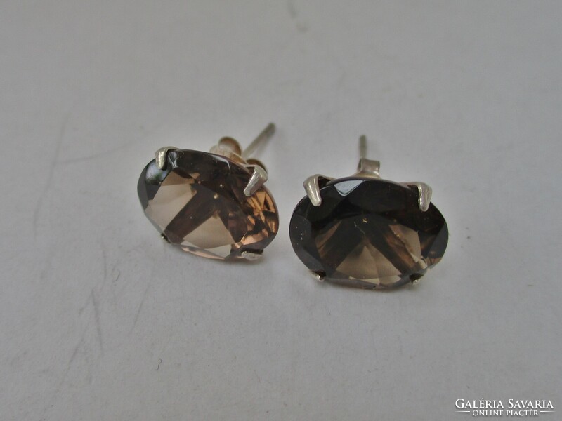 Gyönyörű régi  nagy füstkvarc köves ezüst fülbevaló