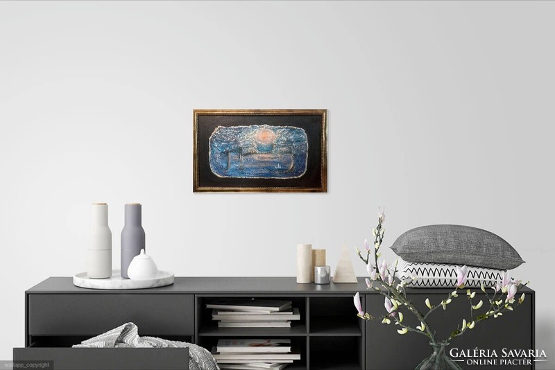 Holdfényes séta  Prima díjas művész zománcképe, tanúsítvánnyal. 55x35cm. Károlyfi Zsófia (1952)