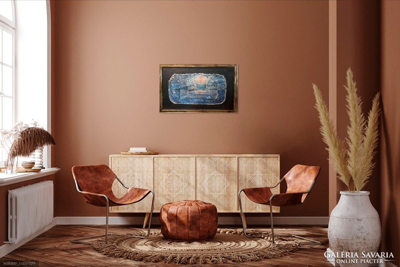 Holdfényes séta  Prima díjas művész zománcképe, tanúsítvánnyal. 55x35cm. Károlyfi Zsófia (1952)