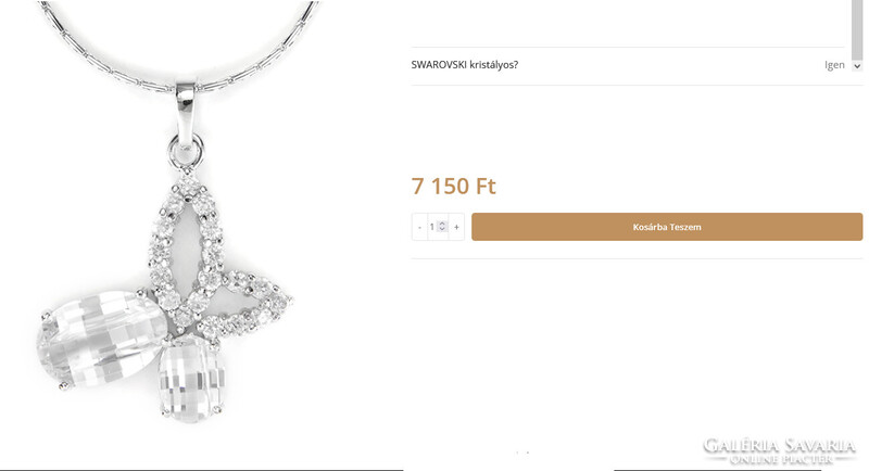 JELZETT, 18 KT.-S FEHÉR ARANNYAL GALVANIZÁLT SWAROVSKI KRISTÁLY MEDÁLOS RÓDIUMOS NYAKLÁNC