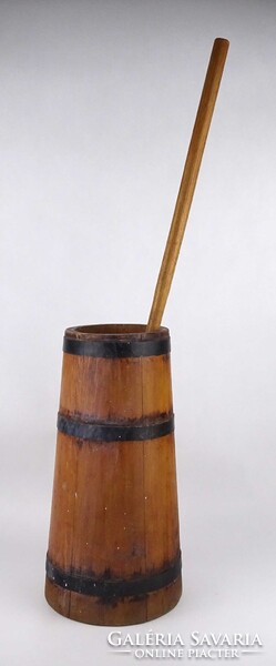 1W746 Antik köpülő fa vajköpülő vödör 39.5 cm