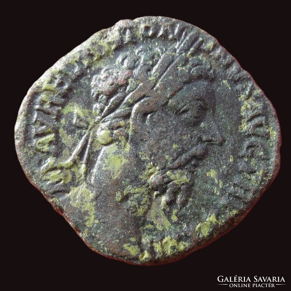 Római MARCUS AURELIUS SESTERTIUS Felicitas Caduceussal és lándzsával, 24,8 gr, Malachit patina