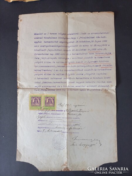 Dr. Miskolczy Pál királyi közjegyző Berettyóújfalu - pecsétjével ellátott hiteles másolat 1925-ből