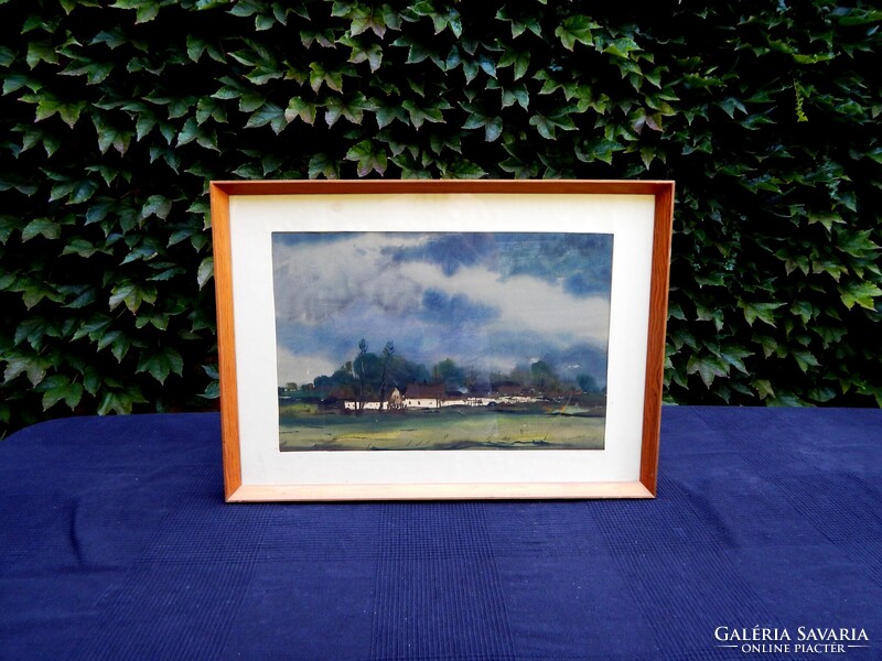 Weintrager Adolf (1927 - 1987):  Eső után,  40 x 50 cm-es akvarellje keretben