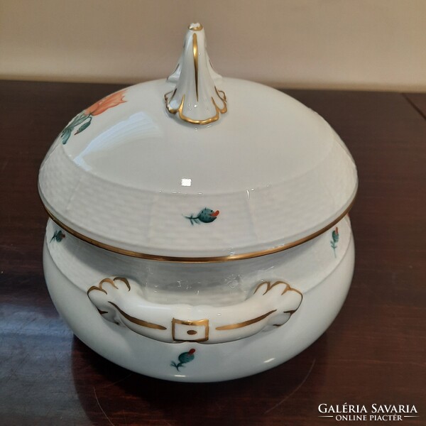 Herendi pipacs virágmintás porcelán leveses tál