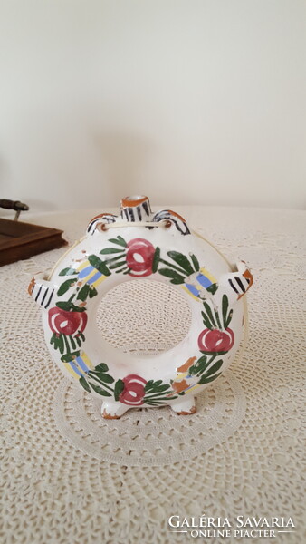 Régi,népi festett cserépkulacs,pereckulacs
