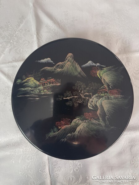 Nagyonszép Kinai kézzel festett  lakk fa több rekeszes kináló, ékszertartó