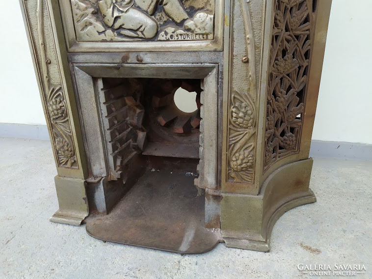 Antik Art Deco szecesszió jugendstil vaskályha kályha bányász vájár kandalló keret 3820