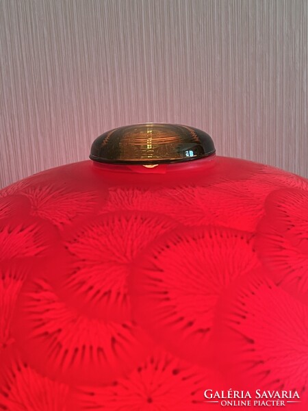 Space age Karin Korn gomba alakú piros üveg lámpa VEB Görlitz (E0013)