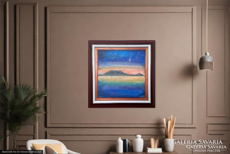 Prima díjas művésztől. Augusztusi Balaton 40x40 cm -es, tanúsítvánnyal Károlyfi Zsófia (1952-)