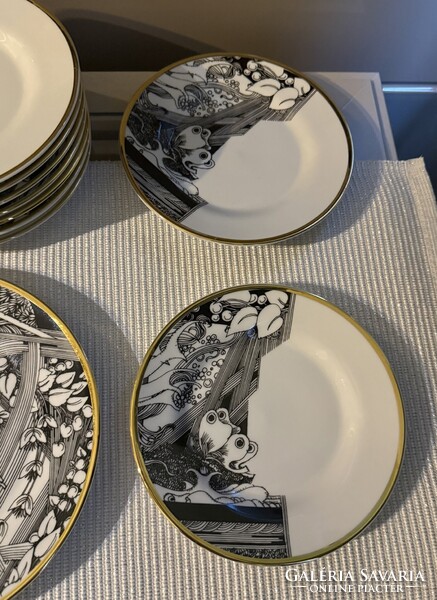 Hollóházi porcelán Szász Endre süteményes/szendvicses készlet