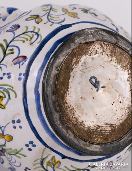Antik, ónmázas fajansz kancsó, datált: 1769! Ón szerelékkel, szinte hibátlan!