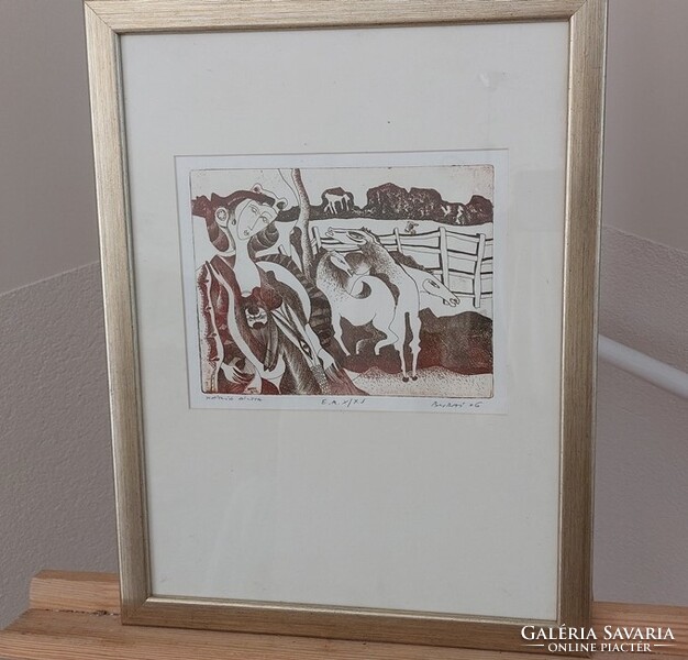 (K) Burai István rézkarc művészpéldány  34x44 cm kerettel.