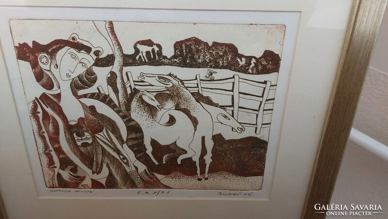 (K) Burai István rézkarc művészpéldány  34x44 cm kerettel.