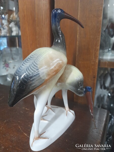 Hollóháza Ibisz Madárpár Porcelán Figura.18 cm.