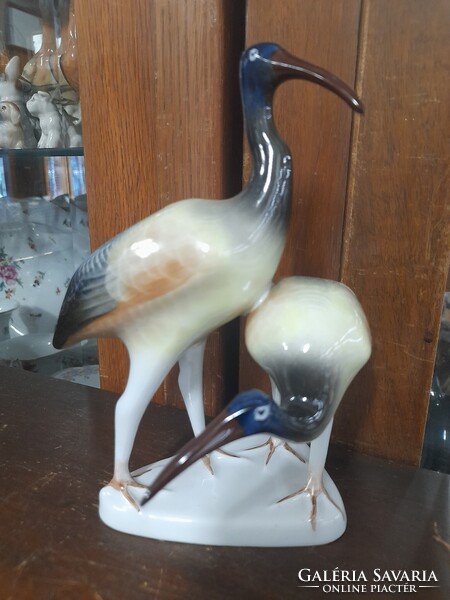 Hollóháza Ibisz Madárpár Porcelán Figura.18 cm.