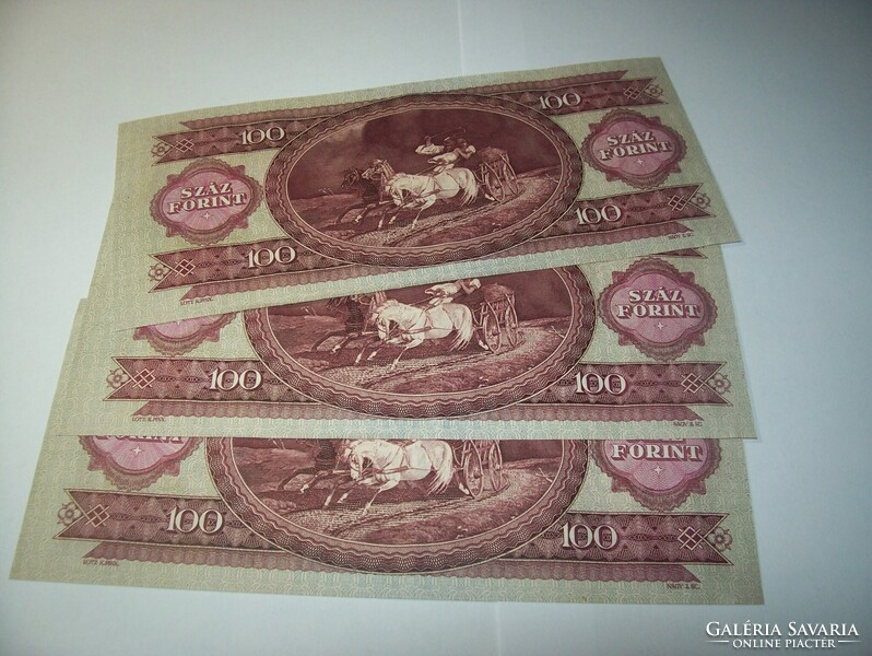3 db sor követő. Ritka. 100 forint 1968 évjáratú. Kiss aláírás. B790. Kép szerint.