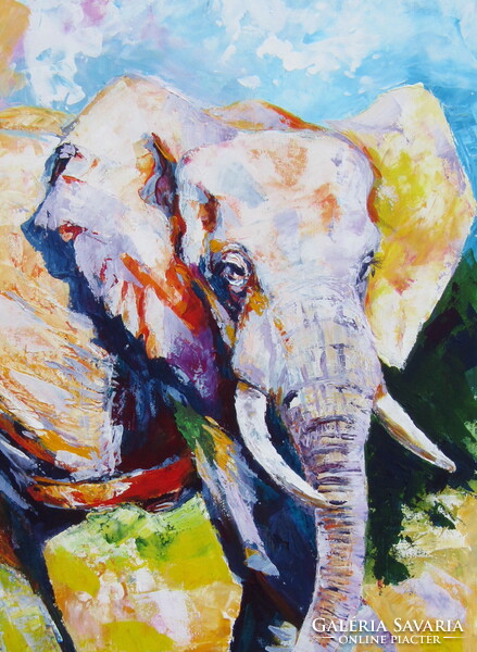 Walking majestic elephant II - acrylic painting / Sétáló fenséges elefánt II - akril festmény
