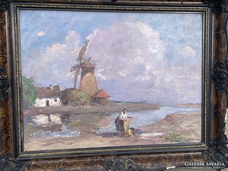 Cs.Farkas Lőrinc - Malomnál a parton..60x80cm+kerete