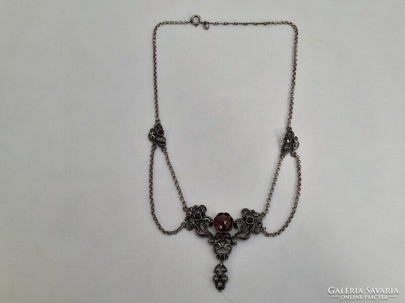 1,-Ft Meseszép antik 925 ezüst ékszer szett nyakék és karperec borostyánokkal