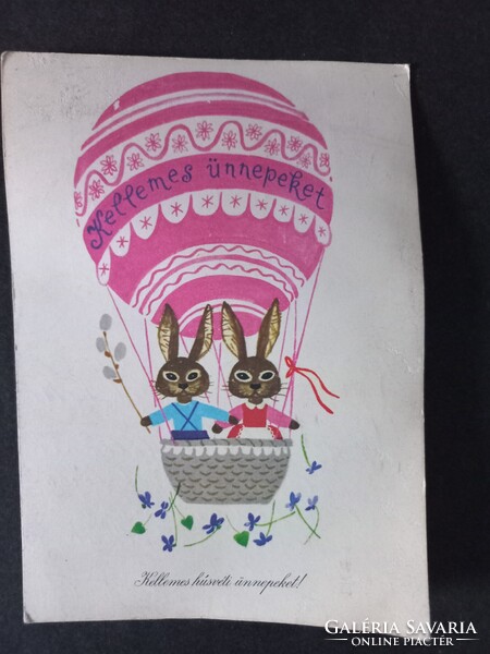 Régi grafikus rajzos képeslap Demjén Zsuzsa Kellemes Húsvéti Ünnepeket!