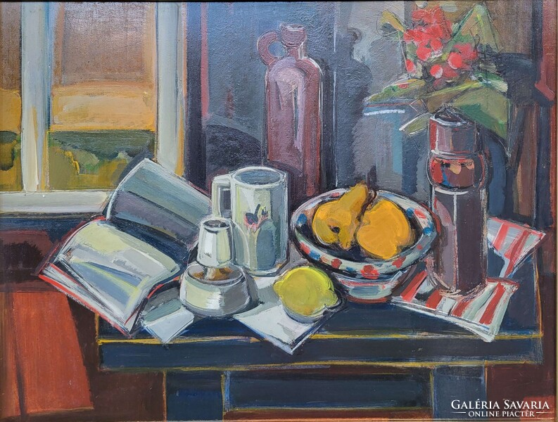 Baticz Levente (1941 - ) Csendélet c. Képcsarnokos olajfestménye EREDETI GARANCIÁVAL !