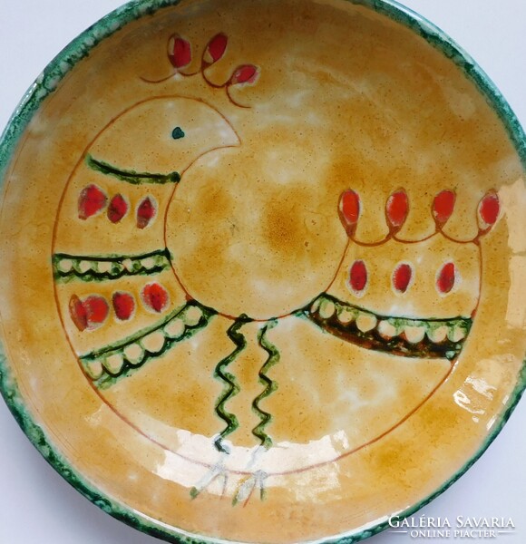 Retro iparművészeti kerámia tál stilizált madárral