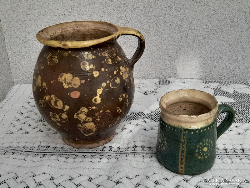 1,-Ft 2 db antik népi cserépedény az 1800-as évekből