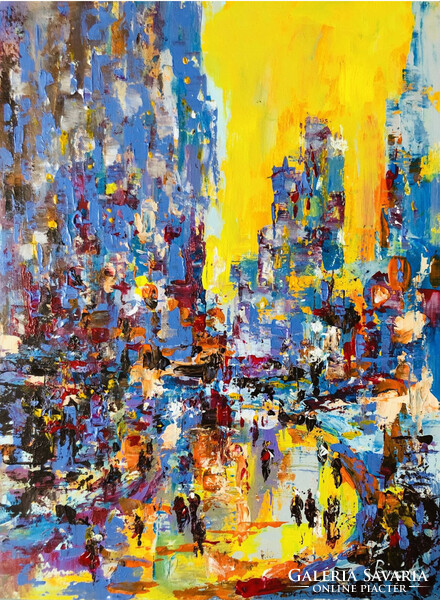 Esti város. Evening City art by Konrad Biro. 40x30 cm . Nagy érték alacsony induló licittel!