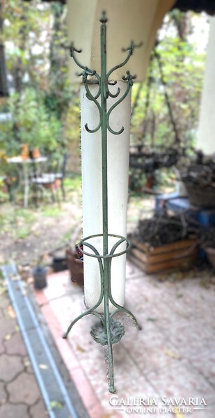 Antik szecessziós esernyő és bottartós, babás álló fém fogas