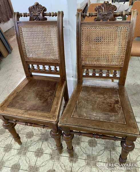 Szecessziós fonott háttámlájú szék párban 2 db