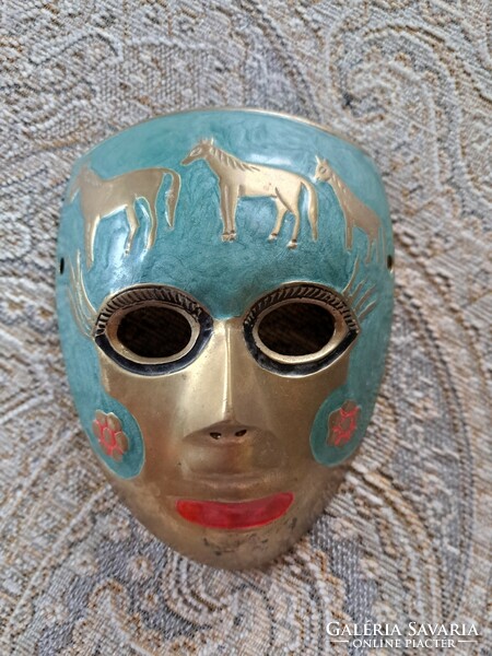 Réz festett barbár maszk Indiából