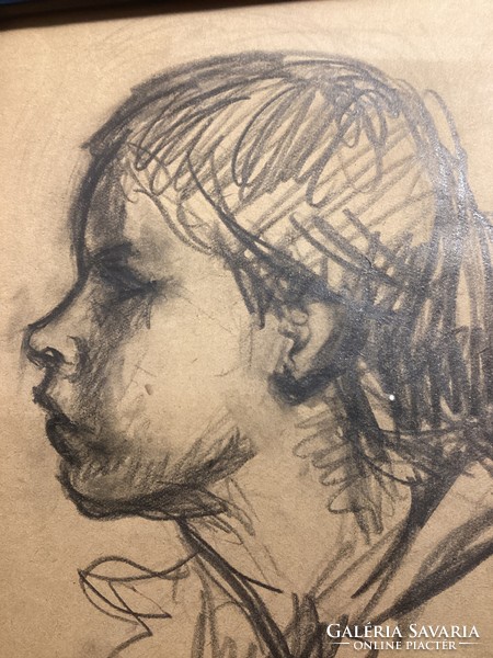 Gráber Margit ( 1895 - 1993 ) . Gyereket ábrázoló arcképe .