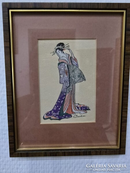 Selyem kép- 2 db , Gésa