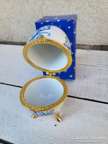 Porcelán ékszertartó tojás_kék