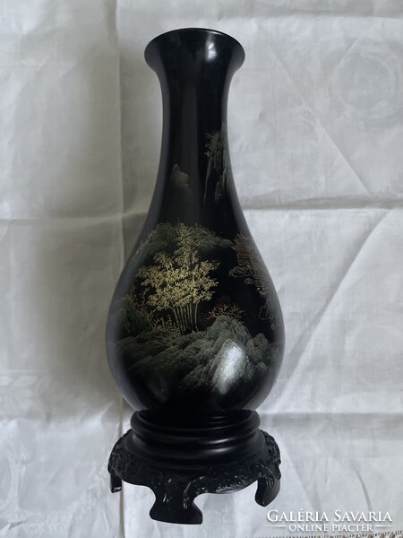 Nagyonszép Kinai kézzel festett  lakk fa váza, nagy.