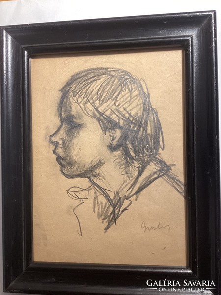 Gráber Margit ( 1895 - 1993 ) . Gyereket ábrázoló arcképe .
