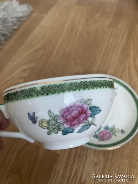 Gyönyörű gyűjtői finom vékony porcelán Kinai jelenetes teás csésze kistányérral
