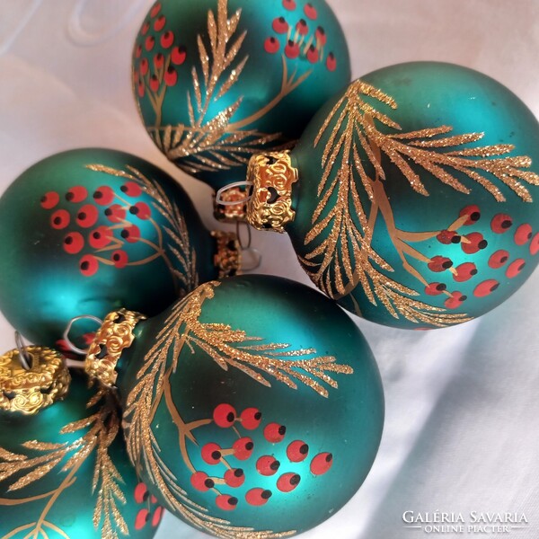 Karácsonyfadísz- üveg gömb, jelzett német- kézzel festve 5 db