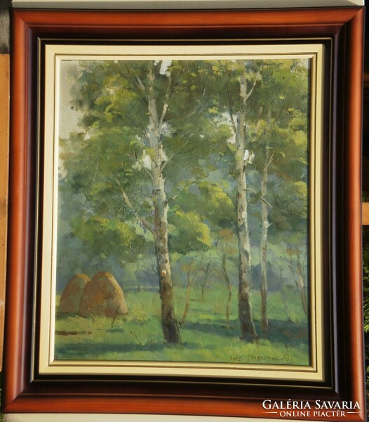 (N) Halasi Horváth István (1904-1994) : Fák, kazlak