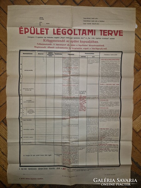 1942, épület légoltalmi terve, hatalmas falragasz, nagyon ritka