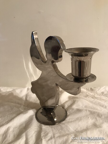 EZÜSTÖZÖTT GYERTYATARTÓ - ALKUKÉPES - 14 x 12 cm - ANGYAL - VASTAG