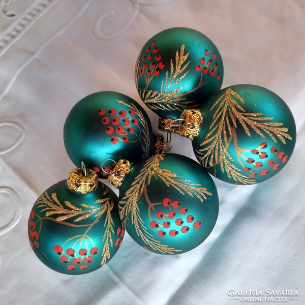 Karácsonyfadísz- üveg gömb, jelzett német- kézzel festve 5 db