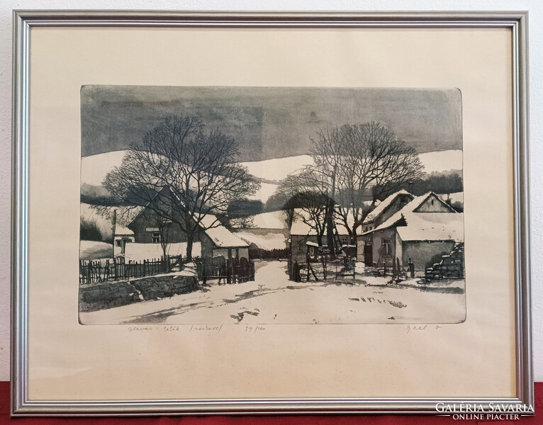 Gaàl Domokos Havas Tetők Rézkarc Szép Keretben