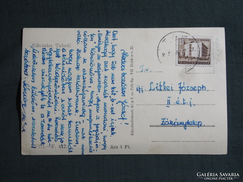 Képeslap,Tab,iskola,egészségház,község látkép,részlet,1950-