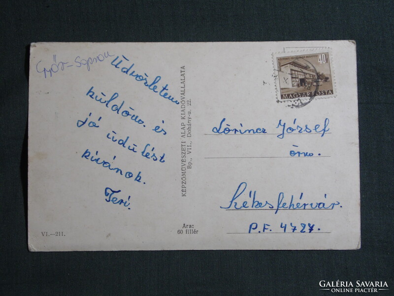 Képeslap,Tét,községháza,emlékmű,utca,templom látkép,részlet,1950-