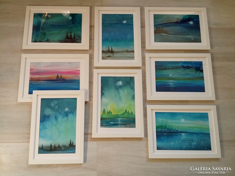 8 db új keretezessel grafika,akvarell