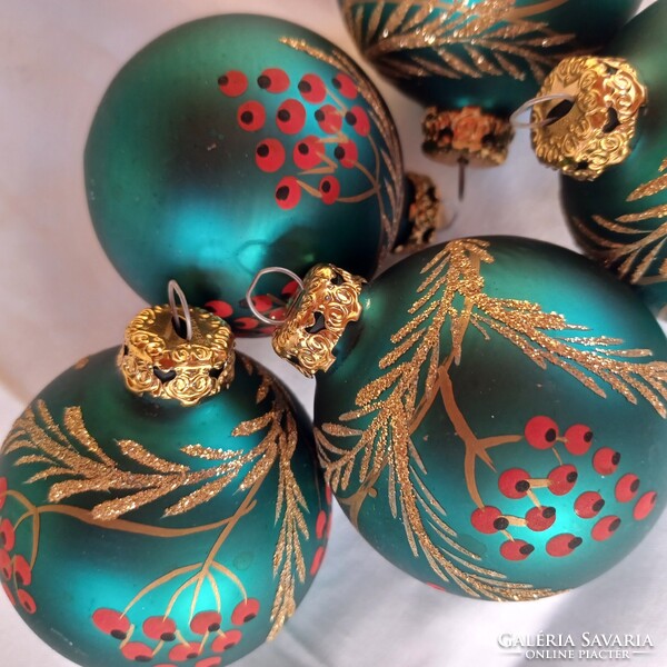 Karácsonyfadísz- üveg gömb, jelzett német- kézzel festve 5 db