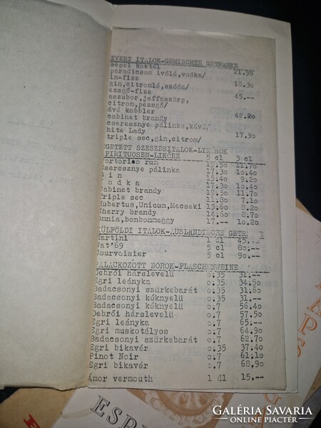 Régi presszó árlapok, hatvanas-hetvenes évek, 4 darab