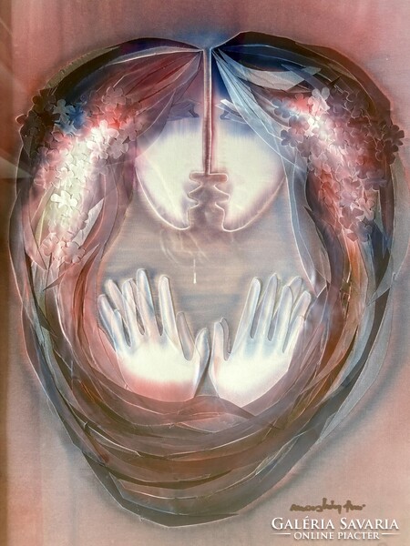 Macskássy Izolda nagyméretű (50x70) selyemkollázs képe